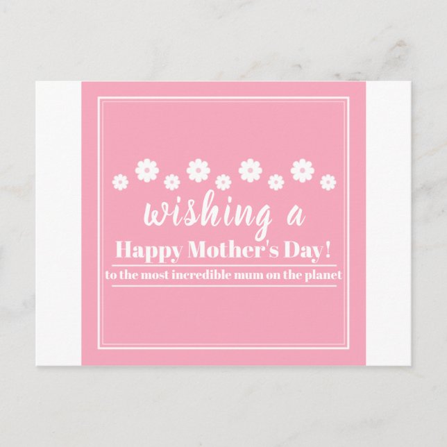 Mothers Day Card, best mum ever Postcard (Front)