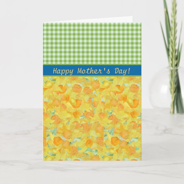Mother's Day Card, Daffodils and Check Gingham Card (Front)