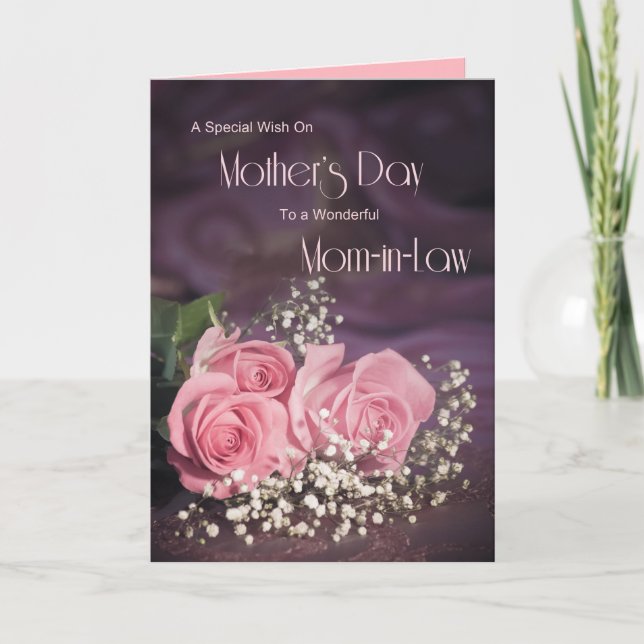 Mother's day card for mum-in-law with pink roses (Front)