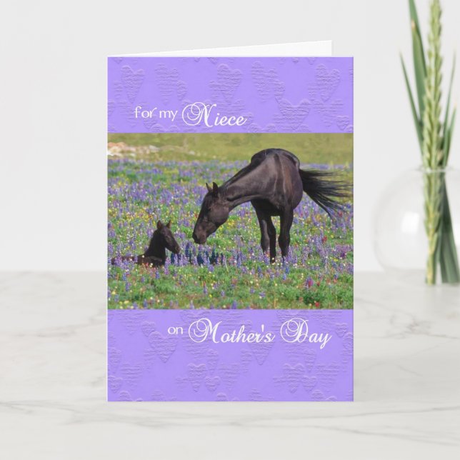 Mother's Day Card for Niece, Mustang Mare w/ Foal (Front)