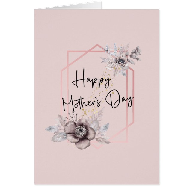 Mother's Day Card Personalise Pink Grey Floral  (Front)