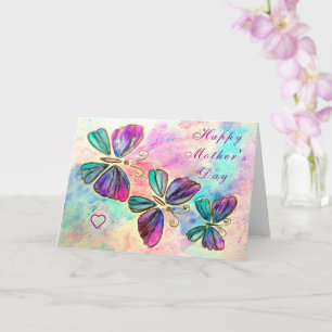 Mother's Day Card Purple Pink Butterflies Flying