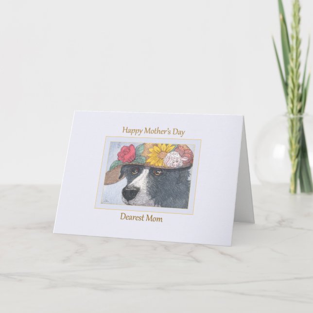 Mothers Day Card - Sheepdog in a hat (Front)