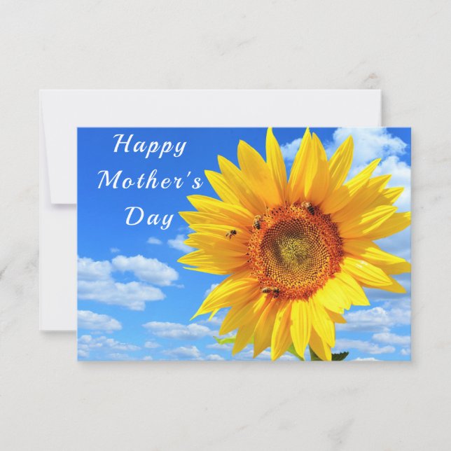Mother's Day Card Sunflower and Bees on Blue Sky (Front)