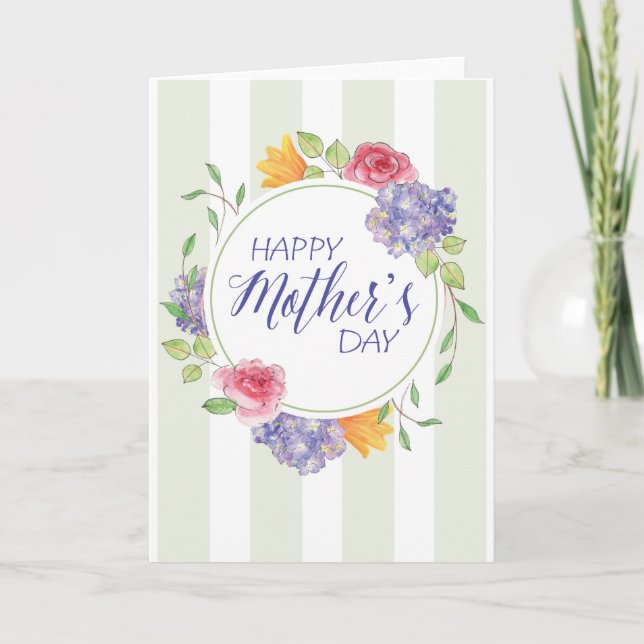 Mother's Day Card w- Watercolor Floral Wreath (Front)