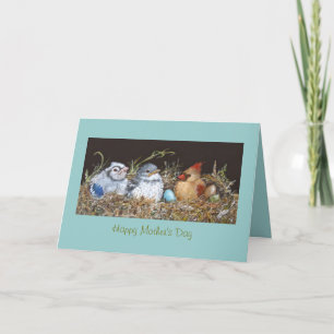 Mother's Day card with many birds in nest