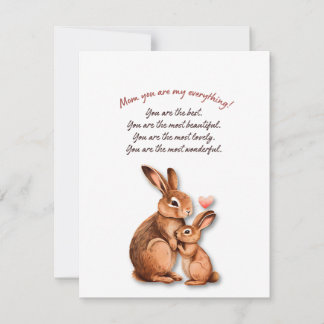 Mothers Day Card with Mother and Baby Rabbit theme