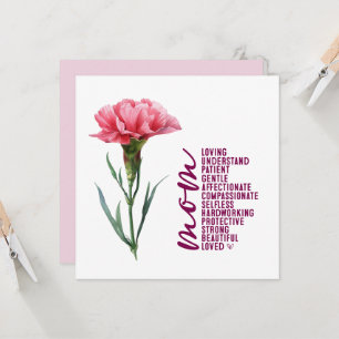 Mother's Day card with Pink Carnation 