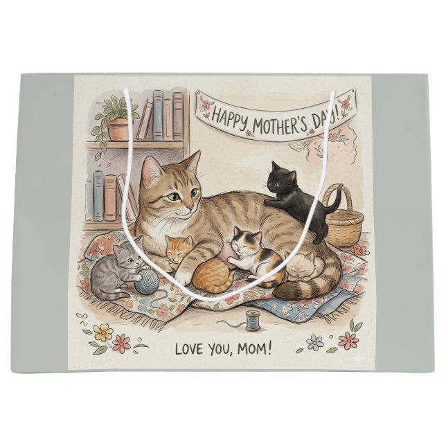 Mother's Day Cat and Kittens  Large Gift Bag (Front)