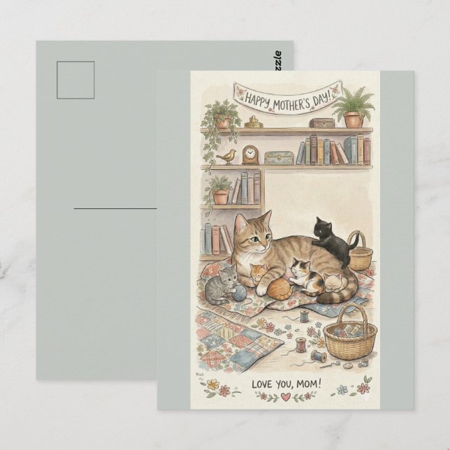 Mother's Day Cat and Kittens  Postcard (Front/Back)