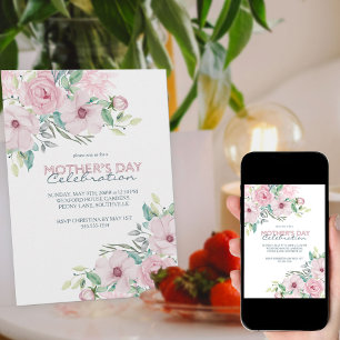 Mother's Day Celebration Pink Peony Floral Invitation