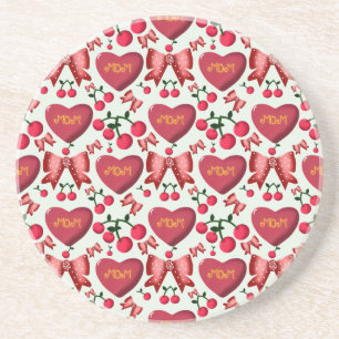 Mother's day cherry bow pattern gift  coaster