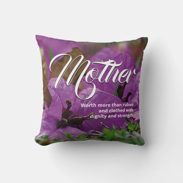 MOTHER'S DAY Christian Proverbs 31 Purple Floral Cushion (Front)