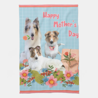 Mother's Day Collies and flowers Tea Towel
