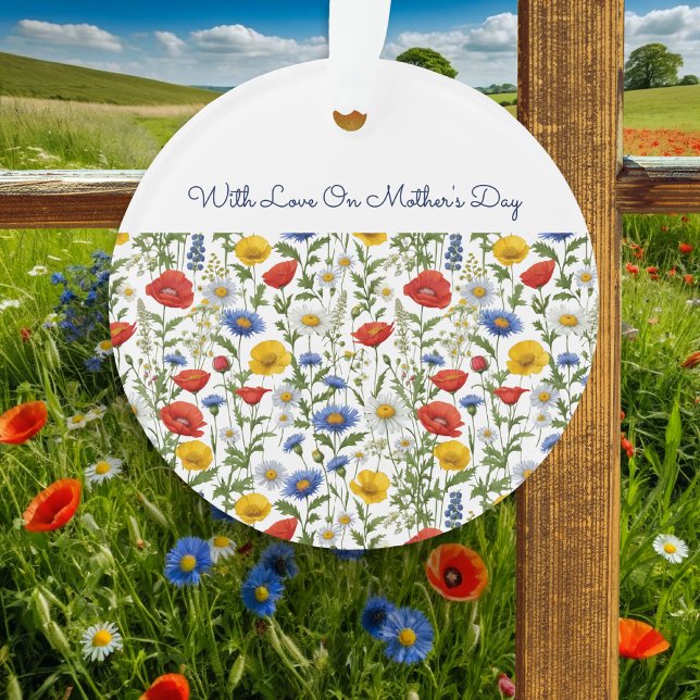 Mother's Day Colourful Wildflowers Personalised Ornament (A pretty ornament for Mother's Day, with colorful wildflowers pattern and your own custom text)