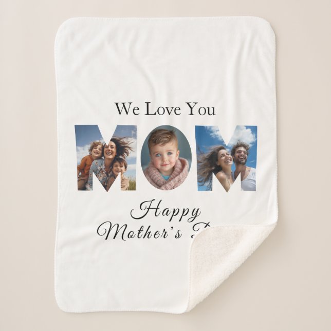 Mothers Day Custom 3 Photo Collage Sherpa Blanket (Front)