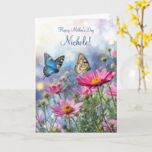 Mothers Day Custom Name Pretty Flowers  Card