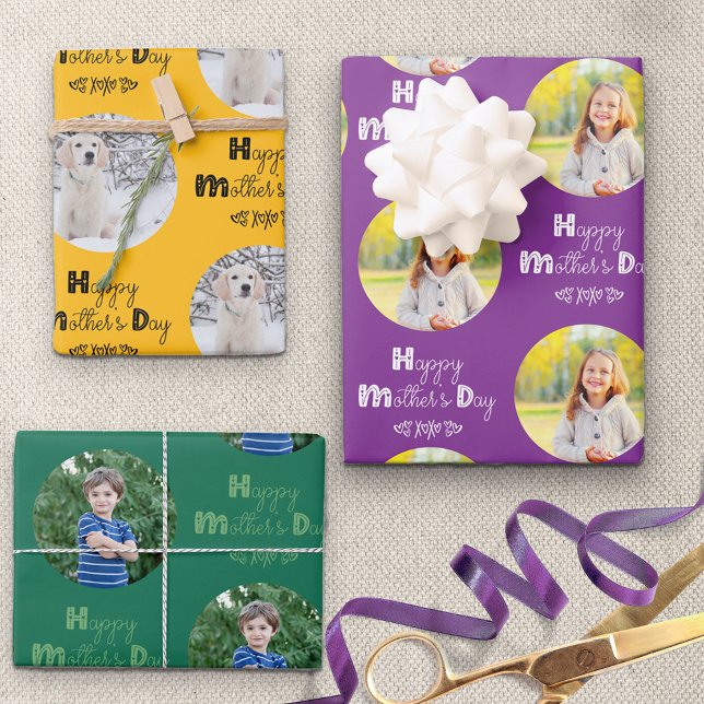 Mothers Day Custom Photo Set of 3 Bright Wrapping Paper Sheet (Creator Uploaded)