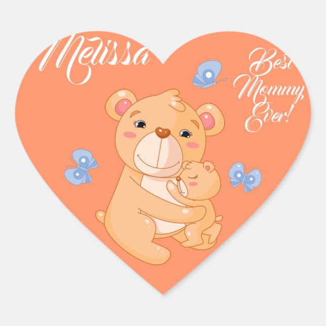 Mother's Day Cute Bears.  Heart Sticker (Front)