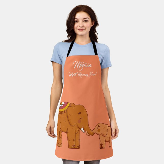 Mother's Day Cute Elephants.  Apron (Worn)
