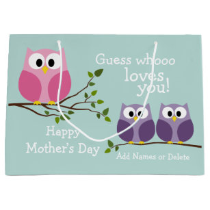 Mothers Day - Cute Owls Large Gift Bag
