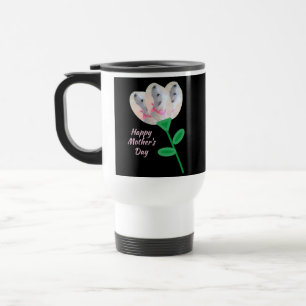 Mother's Day Cute Puppy Dog Flower Black 3 Photo Travel Mug