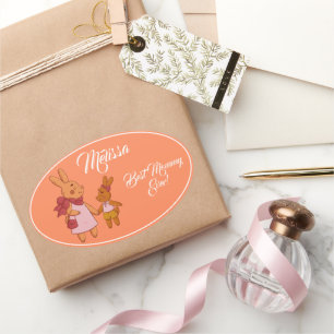Mother's Day Cute Rabbit. Oval Sticker