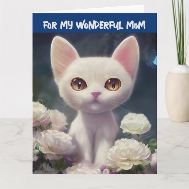 MOTHER'S DAY CUTE WHITE CAT GREETING CARD (Front)