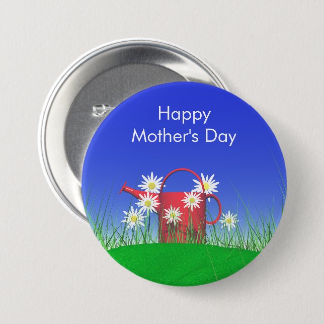 Mothers Day Daisies and Watering Can 7.5 Cm Round Badge (Front & Back)