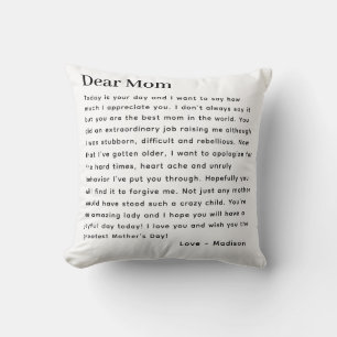 Mothers Day Dear Mum Letter Typography Custom Cushion