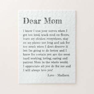Mothers Day Dear Mum Letter Typography Jigsaw Puzzle