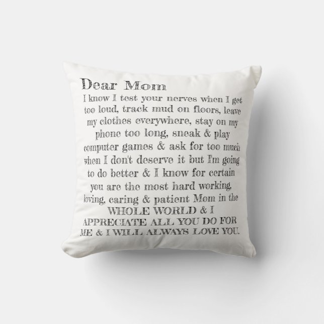 Mother's Day Dear Mum Typography Letter Pillow (Front)