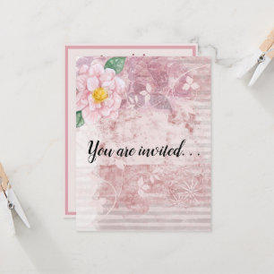 Mother's Day Distressed Vintage Pink Green Flowers Invitation