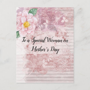 Mother's Day Distressed Vintage Pink Green Flowers Postcard