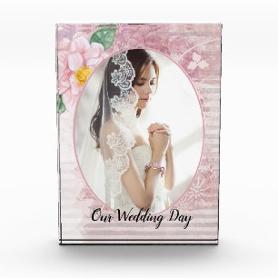 Mother's Day Distressed Vintage Pink Photo Wedding Block