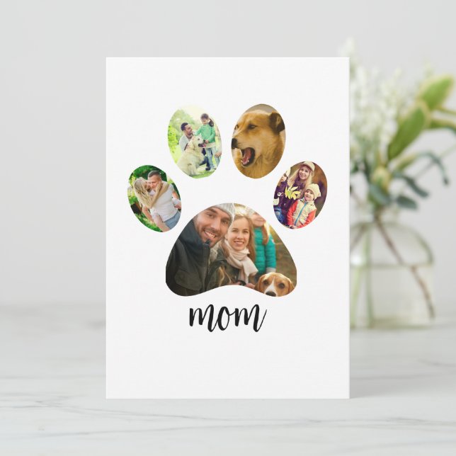 Mothers Day Dog mum | 5 Paw Print Photo Collage Holiday Card (Standing Front)