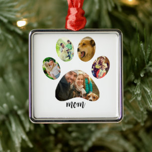 Mothers Day Dog mum   5 Paw Print Photo Collage Metal Tree Decoration