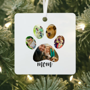 Mothers Day Dog mum   5 Paw Print Photo Collage Metal Tree Decoration