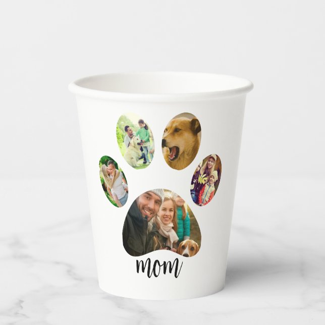 Mothers Day Dog mum | 5 Paw Print Photo Collage Paper Cups (Front)