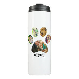 Mothers Day Dog mum   5 Paw Print Photo Collage Thermal Tumbler