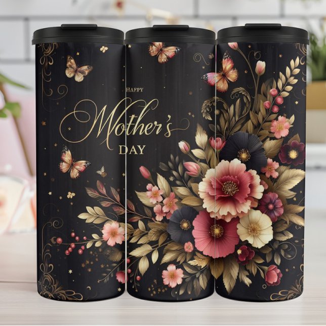 Mother's Day: Elegant Floral, Golden Hues Thermal Tumbler (Creator Uploaded)