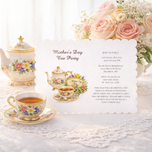 Mother's Day Elegant Tea Party  Invitation (Elegant vintage tea party invitation template )