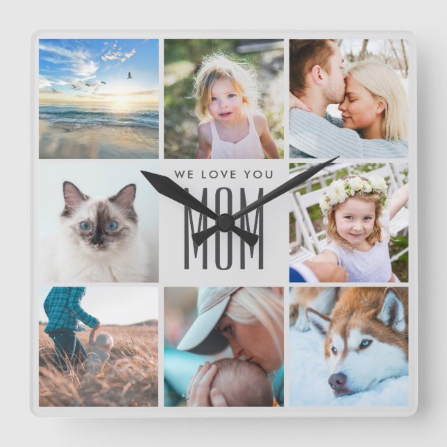 Mother's Day Family Memories Photo Collage Square Wall Clock (Front)