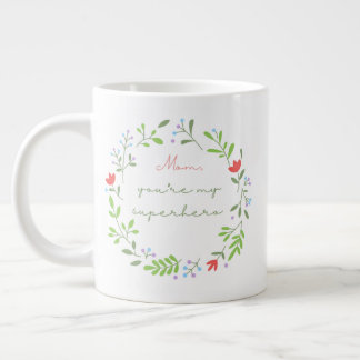 Mother's day floral green superhero mom large coffee mug