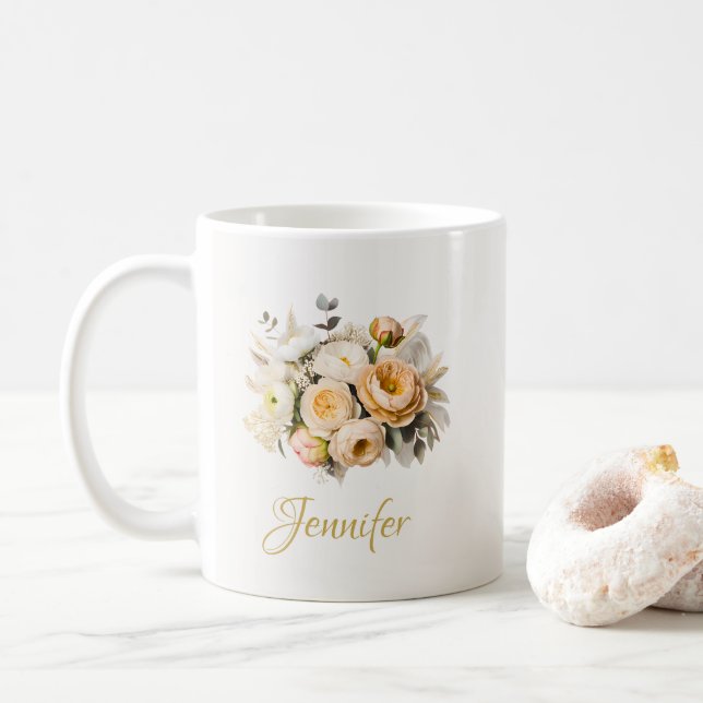Mother's Day Floral Mug Personalised Gift (With Donut)