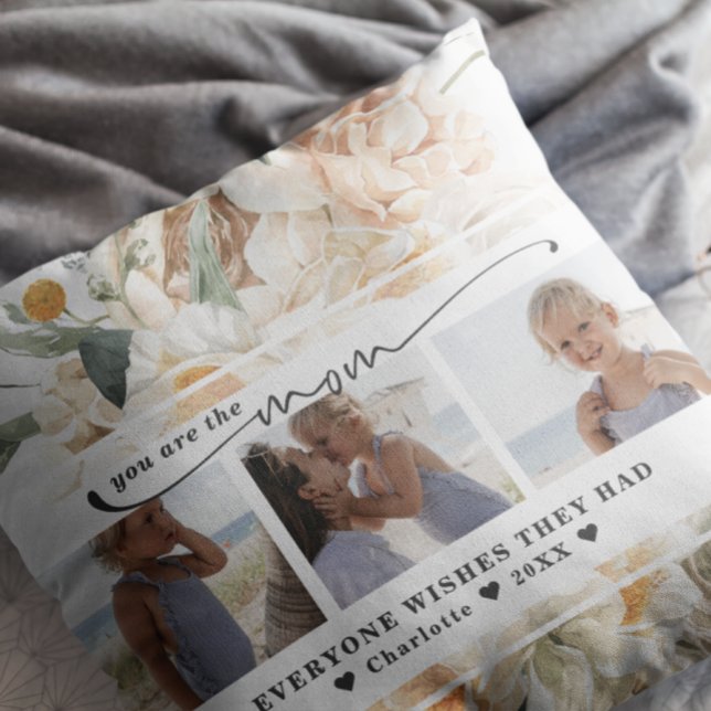 Mother's Day | Floral Three Photo Collage  Cushion (Creator Uploaded)