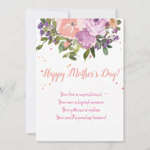 Mother's Day floral watercolor pink bouquet poem Holiday Card