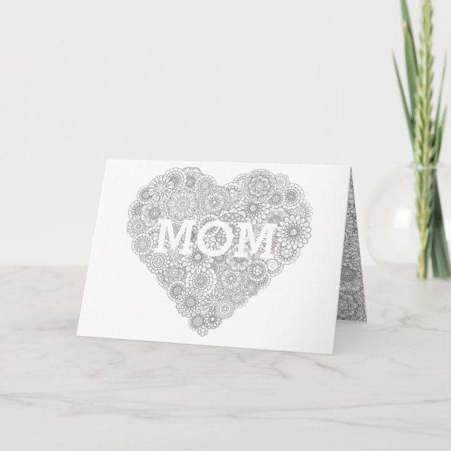 Mother's Day Flower Heart Card: Adult Colouring Card (Front)