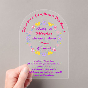 Mothers Day Flowers and Butterflies Custom Brunch Acrylic Invitations