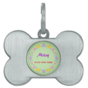 Mothers Day Flowers and Butterflies Custom Name Pet ID Tag